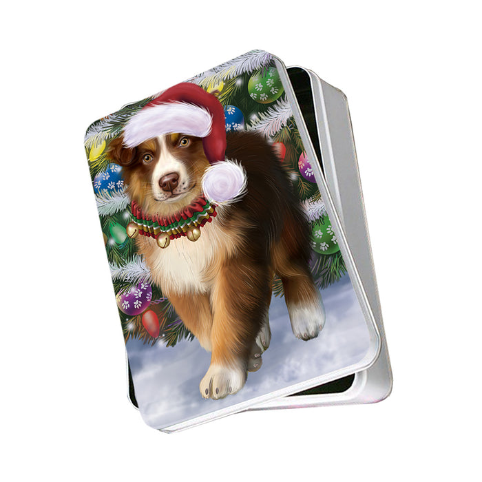 Trotting in the Snow Australian Shepherd Dog Photo Storage Tin PITN55354