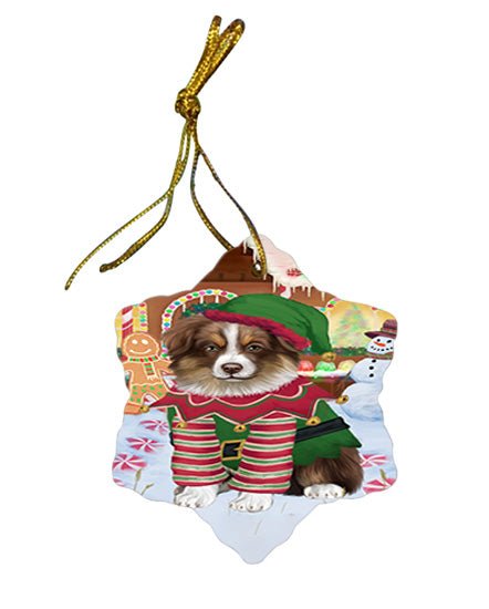 Christmas Gingerbread House Candyfest Australian Shepherd Dog Star Porcelain Ornament SPOR56512