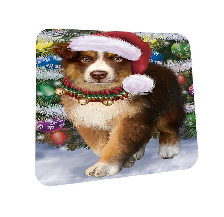 Trotting in the Snow Australian Shepherd Dog Coasters Set of 4 CST55369