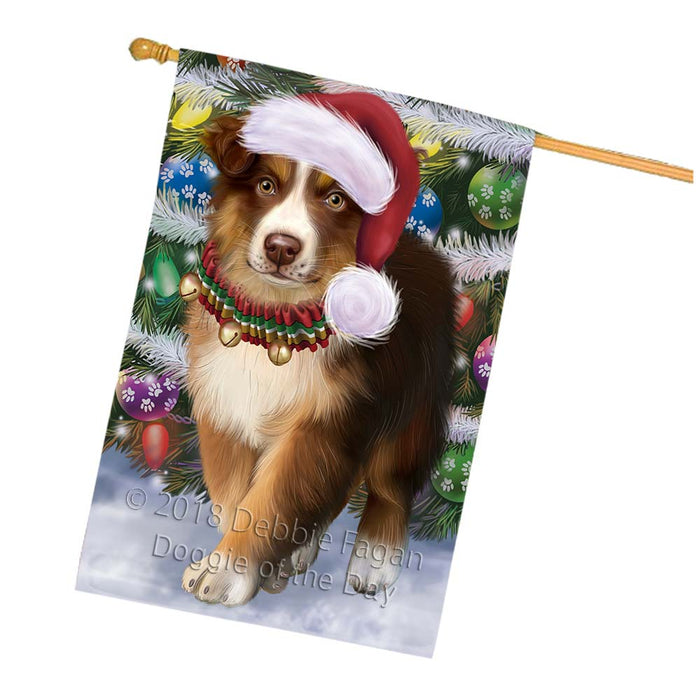 Trotting in the Snow Australian Shepherd Dog House Flag FLG55840