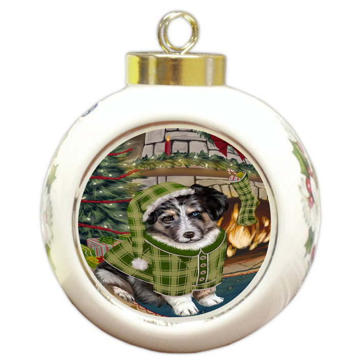 The Stocking was Hung Australian Shepherd Dog Round Ball Christmas Ornament RBPOR55539
