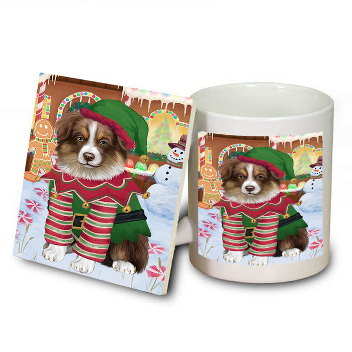 Christmas Gingerbread House Candyfest Australian Shepherd Dog Mug and Coaster Set MUC56148