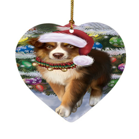 Trotting in the Snow Australian Shepherd Dog Heart Christmas Ornament HPOR55767