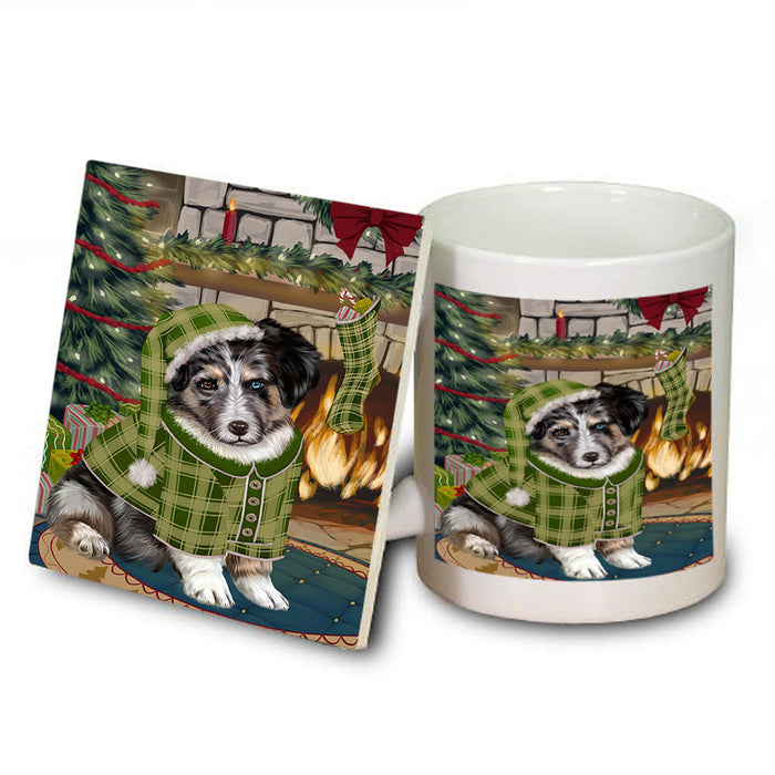 The Stocking was Hung Australian Shepherd Dog Mug and Coaster Set MUC55175