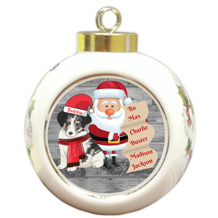 Custom Personalized Santa with Australian Shepherd Dog Christmas Round Ball Ornament