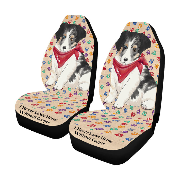 Personalized I Never Leave Home Paw Print Australian Shepherd Dogs Pet Front Car Seat Cover (Set of 2)