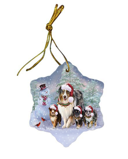 Christmas Running Family Australian Shepherds Dog Star Porcelain Ornament SPOR55817