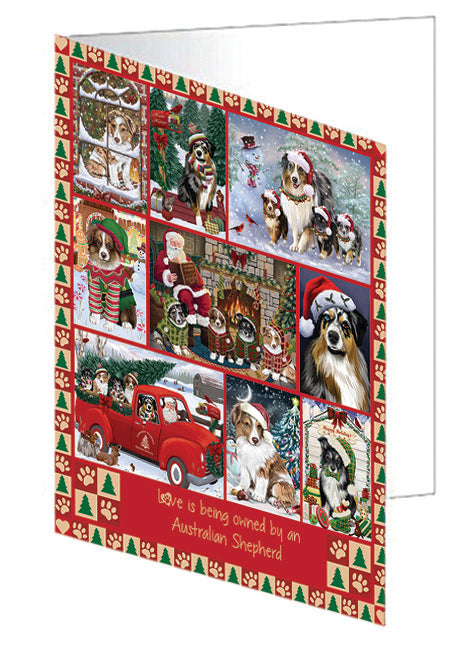 Love is Being Owned Christmas Australian Shepherd Dogs Handmade Artwork Assorted Pets Greeting Cards and Note Cards with Envelopes for All Occasions and Holiday Seasons GCD78809