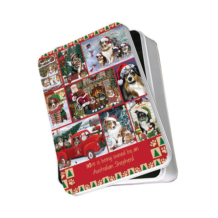 Love is Being Owned Christmas Australian Shepherd Dogs Photo Storage Tin PITN57137