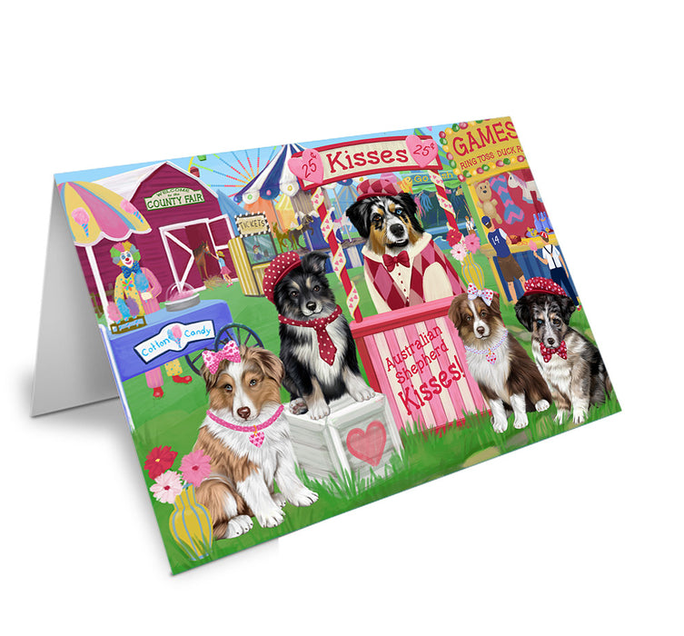 Carnival Kissing Booth Australian Shepherds Dog Handmade Artwork Assorted Pets Greeting Cards and Note Cards with Envelopes for All Occasions and Holiday Seasons GCD71846