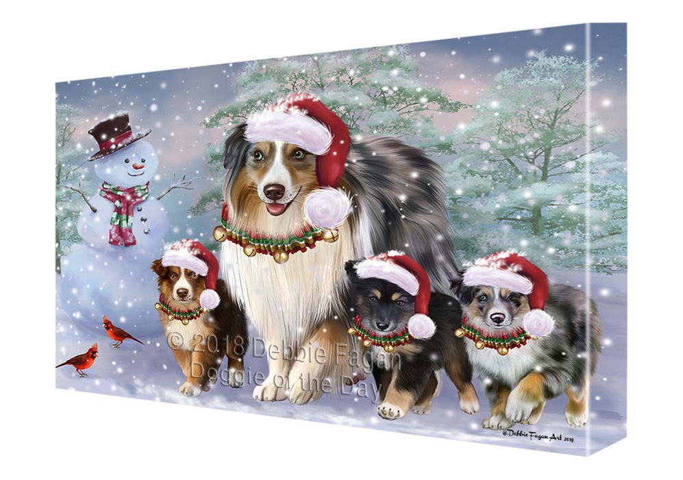 Christmas Running Family Australian Shepherds Dog Canvas Print Wall Art Décor CVS119078