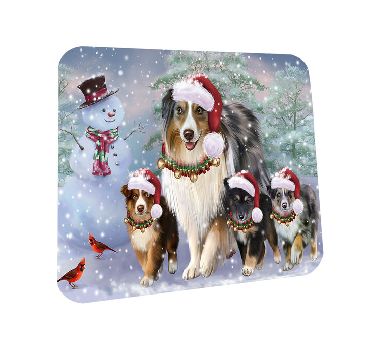 Christmas Running Family Australian Shepherds Dog Coasters Set of 4 CST55419