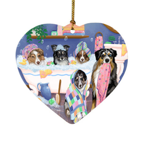 Rub A Dub Dogs In A Tub Australian Shepherds Dog Heart Christmas Ornament HPOR57113