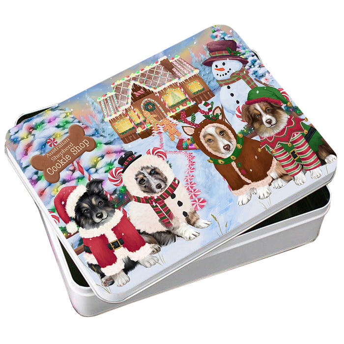 Holiday Gingerbread Cookie Shop Australian Shepherds Dog Photo Storage Tin PITN56161