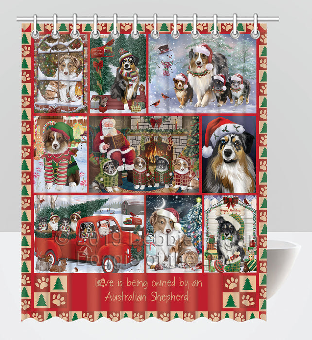Love is Being Owned Christmas Australian Shepherd Dogs Shower Curtain