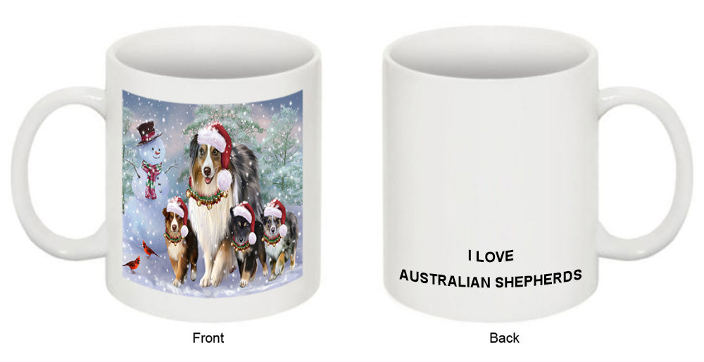 Christmas Running Family Australian Shepherds Dog Coffee Mug MUG50859