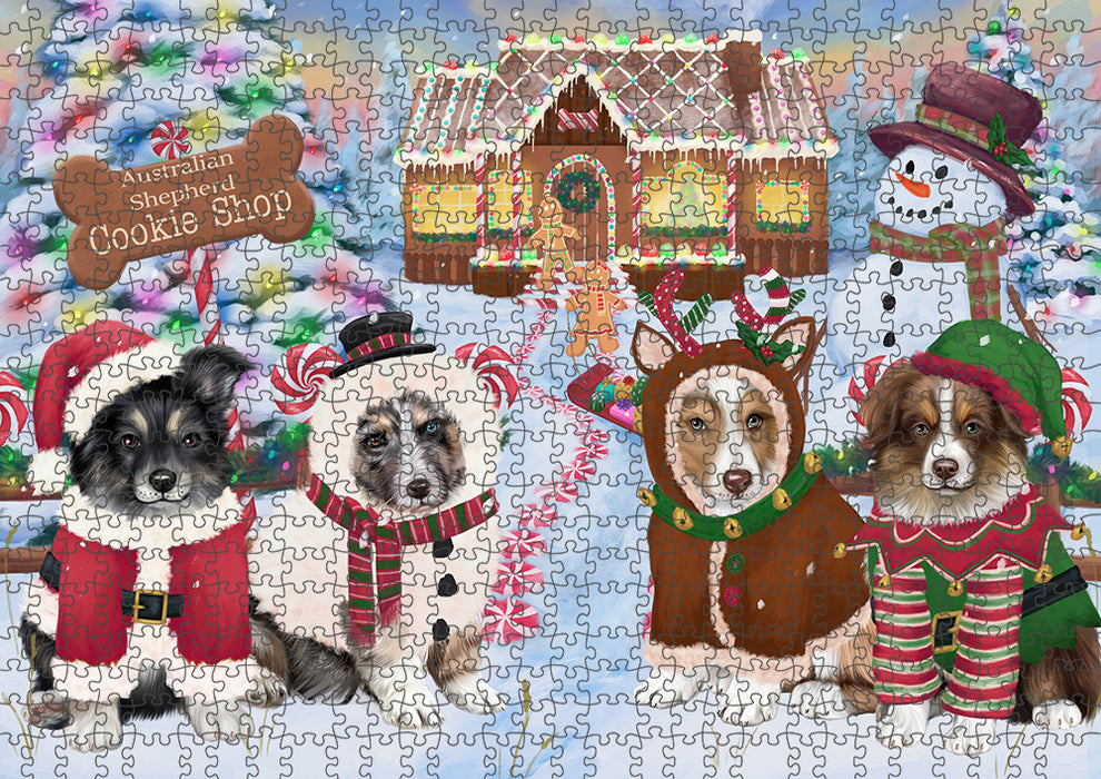 Holiday Gingerbread Cookie Shop Australian Shepherds Dog Puzzle with Photo Tin PUZL92600