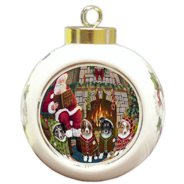 Christmas Cozy Holiday Tails Australian Shepherds Dog Round Ball Christmas Ornament RBPOR55449