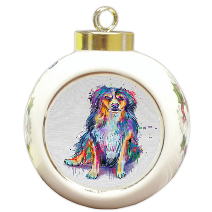 Watercolor Australian Shepherd Dog Round Ball Christmas Ornament RBPOR58197