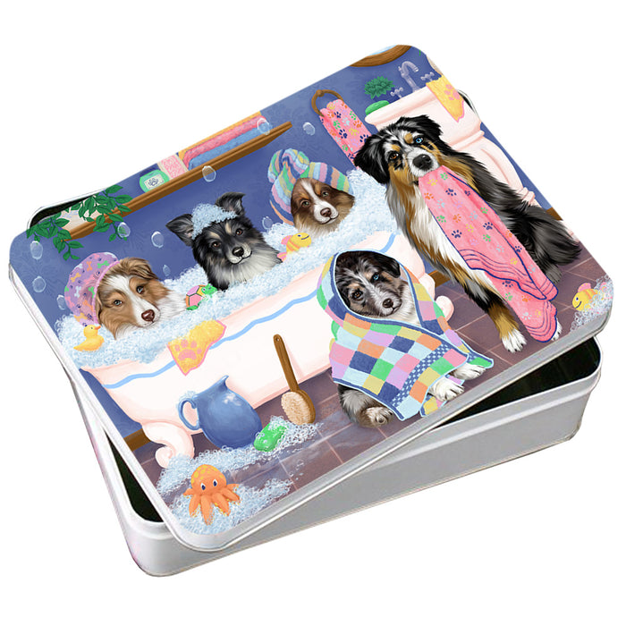 Rub A Dub Dogs In A Tub Australian Shepherds Dog Photo Storage Tin PITN56700