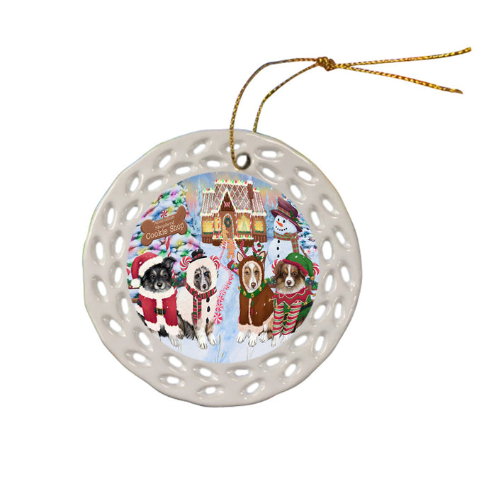 Holiday Gingerbread Cookie Shop Australian Shepherds Dog Ceramic Doily Ornament DPOR56455