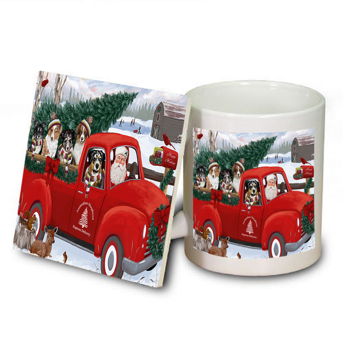 Christmas Santa Express Delivery Australian Shepherds Dog Family Mug and Coaster Set MUC54996