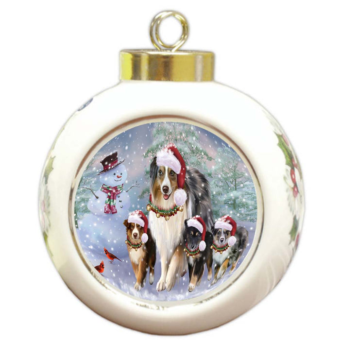 Christmas Running Family Australian Shepherds Dog Round Ball Christmas Ornament RBPOR55817