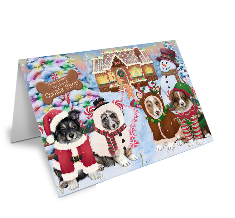 Holiday Gingerbread Cookie Shop Australian Shepherds Dog Handmade Artwork Assorted Pets Greeting Cards and Note Cards with Envelopes for All Occasions and Holiday Seasons GCD72812