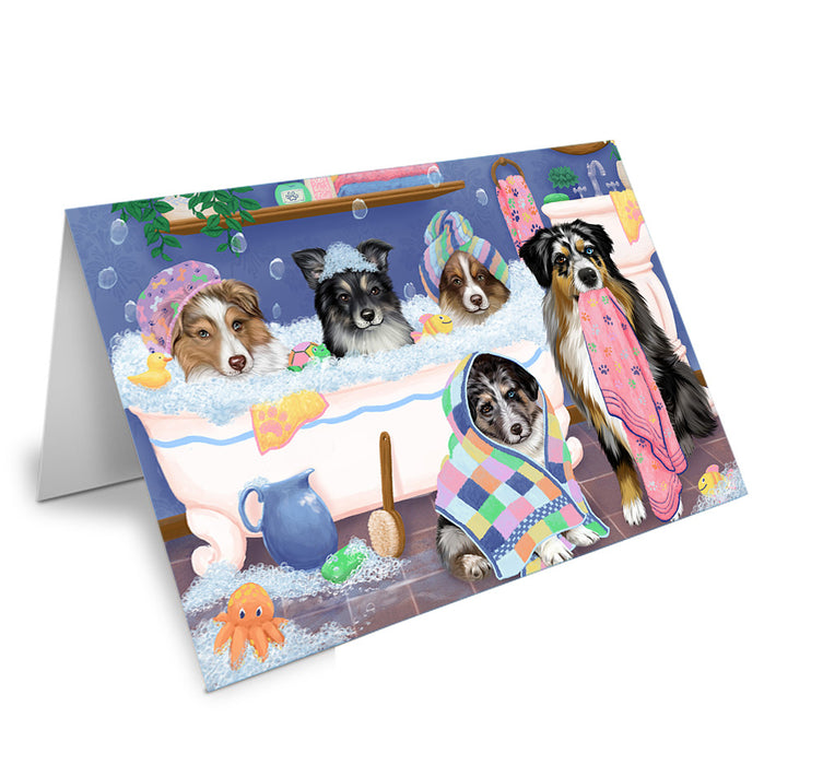 Rub A Dub Dogs In A Tub Australian Shepherds Dog Handmade Artwork Assorted Pets Greeting Cards and Note Cards with Envelopes for All Occasions and Holiday Seasons GCD74786