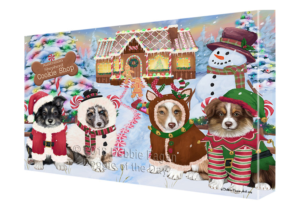 Holiday Gingerbread Cookie Shop Australian Shepherds Dog Canvas Print Wall Art Décor CVS127115