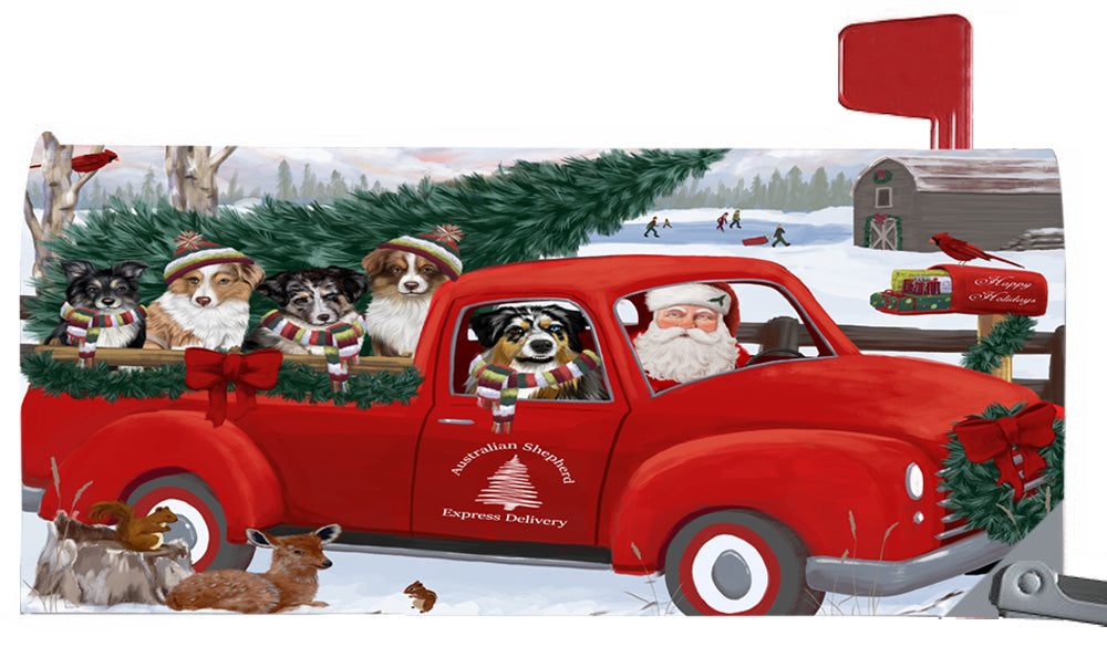 Magnetic Mailbox Cover Christmas Santa Express Delivery Australian Shepherds Dog MBC48288