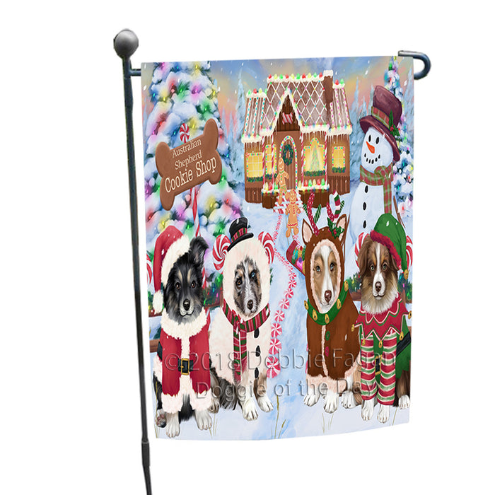 Holiday Gingerbread Cookie Shop Australian Shepherds Dog Garden Flag GFLG56647