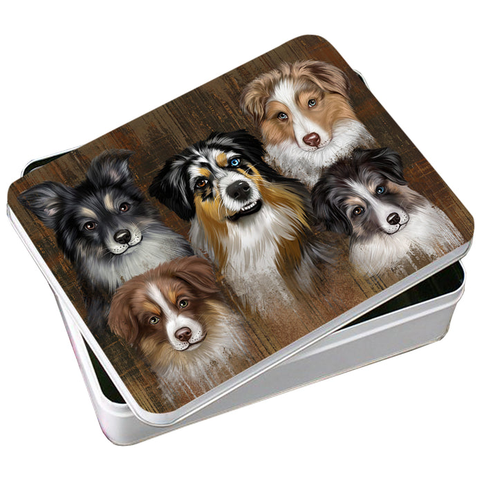 Rustic 5 Australian Shepherds Dog Photo Storage Tin PITN49445