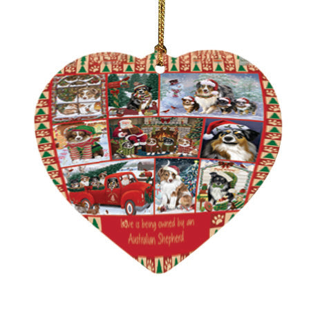 Love is Being Owned Christmas Australian Shepherd Dogs Heart Christmas Ornament HPOR57821