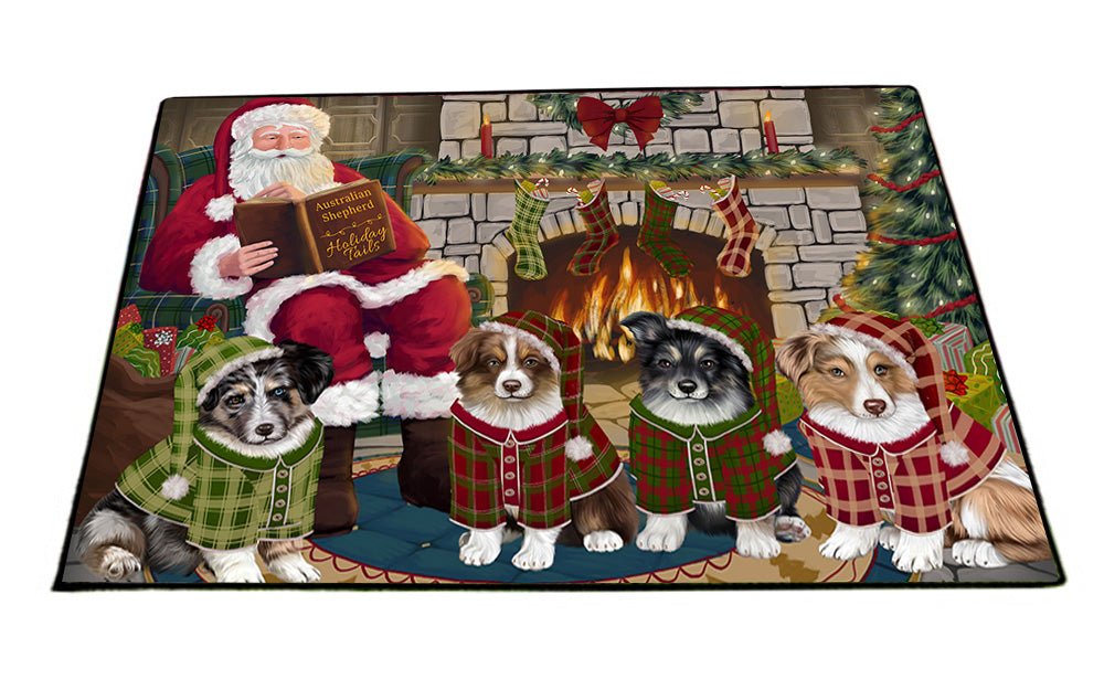 Christmas Cozy Holiday Tails Australian Shepherds Dog Floormat FLMS52566