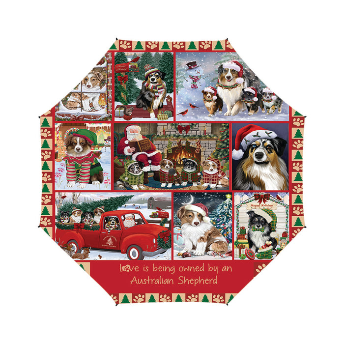 Love is Being Owned Christmas Australian Shepherd Dogs Semi-Automatic Foldable Umbrella