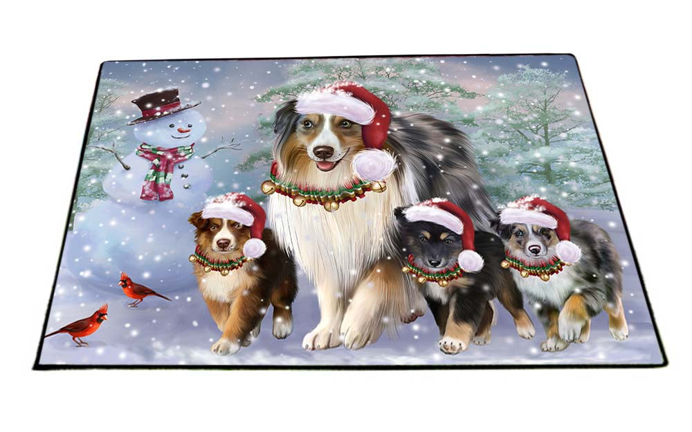Christmas Running Family Australian Shepherds Dog Floormat FLMS52806
