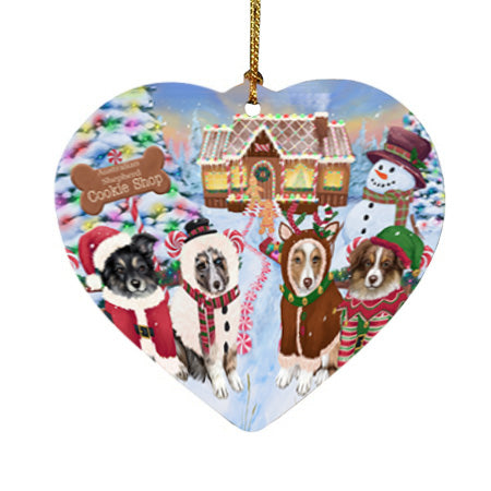 Holiday Gingerbread Cookie Shop Australian Shepherds Dog Heart Christmas Ornament HPOR56455
