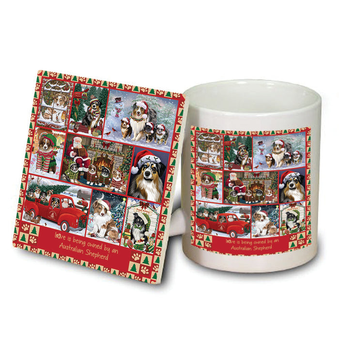 Love is Being Owned Christmas Australian Shepherd Dogs Mug and Coaster Set MUC57186