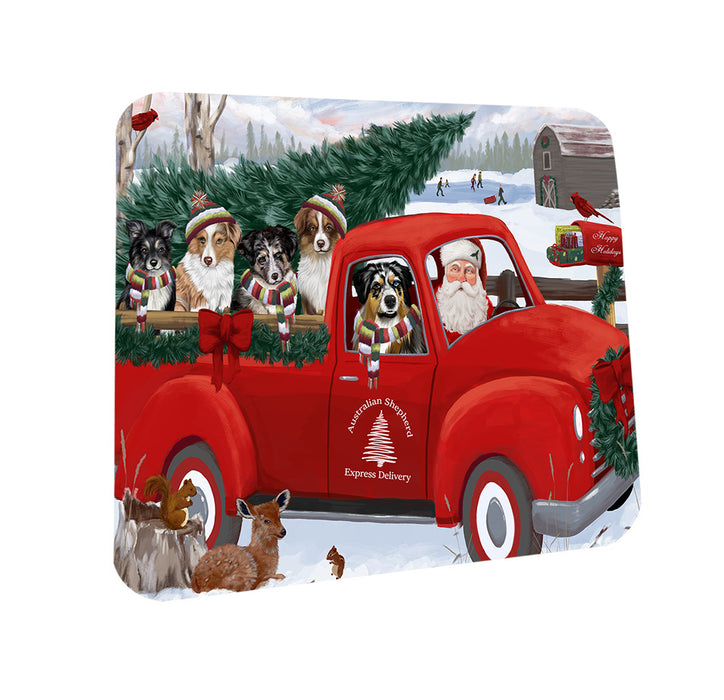 Christmas Santa Express Delivery Australian Shepherds Dog Family Coasters Set of 4 CST54962