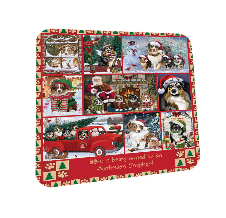 Love is Being Owned Christmas Australian Shepherd Dogs Coasters Set of 4 CST57152