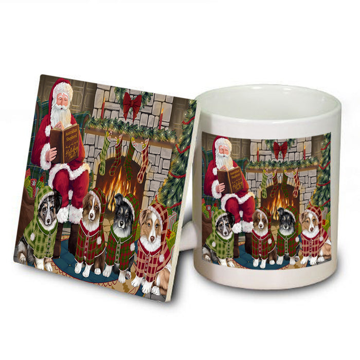 Christmas Cozy Holiday Tails Australian Shepherds Dog Mug and Coaster Set MUC55085