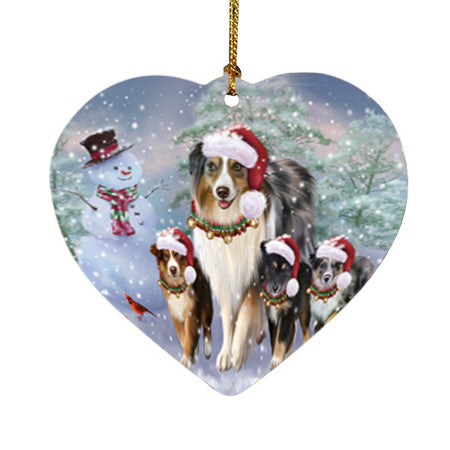 Christmas Running Family Australian Shepherds Dog Heart Christmas Ornament HPOR55817