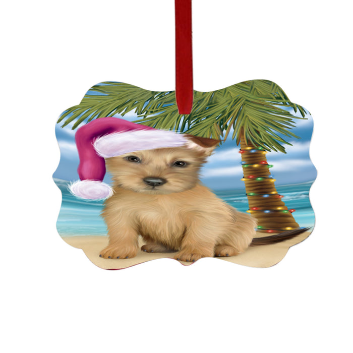 Summertime Happy Holidays Christmas Australian Terrier Dog on Tropical Island Beach Double-Sided Photo Benelux Christmas Ornament LOR49345