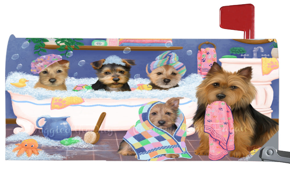 Rub A Dub Dogs In A Tub Australian Terrier Dog Magnetic Mailbox Cover Both Sides Pet Theme Printed Decorative Letter Box Wrap Case Postbox Thick Magnetic Vinyl Material