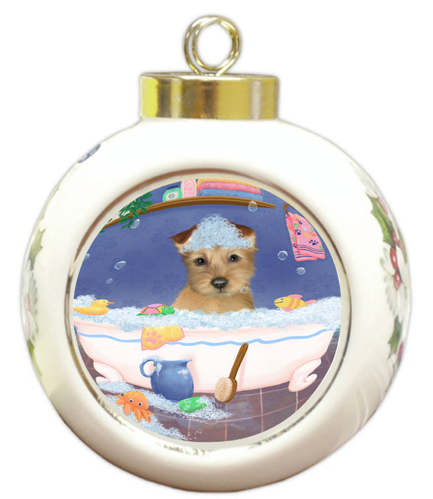 Rub A Dub Dog In A Tub Australian Terrier Dog Round Ball Christmas Ornament RBPOR58522