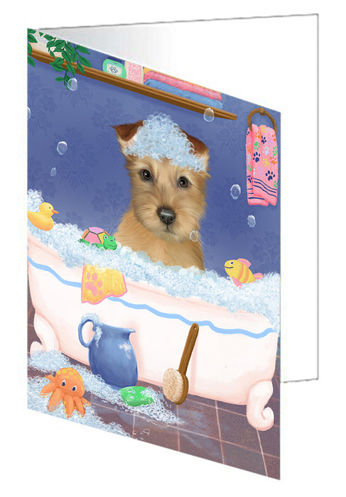 Rub A Dub Dog In A Tub Australian Terrier Dog Handmade Artwork Assorted Pets Greeting Cards and Note Cards with Envelopes for All Occasions and Holiday Seasons GCD79208