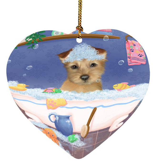 Rub A Dub Dog In A Tub Australian Terrier Dog Heart Christmas Ornament HPORA58538