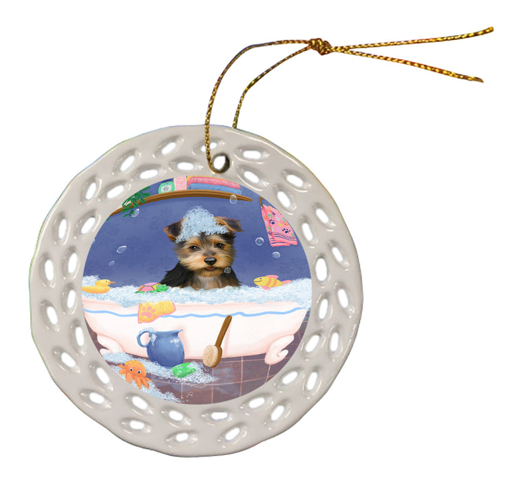 Rub A Dub Dog In A Tub Australian Terrier Dog Doily Ornament DPOR58190