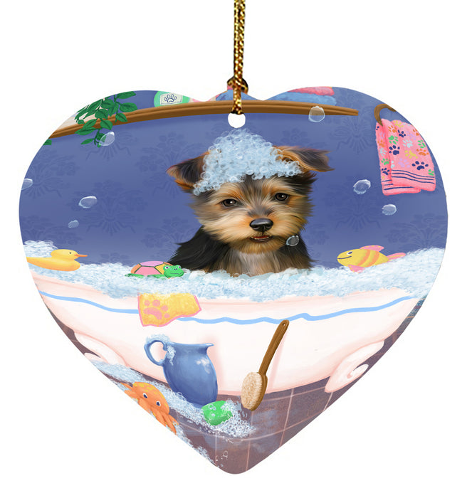 Rub A Dub Dog In A Tub Australian Terrier Dog Heart Christmas Ornament HPORA58539